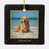 Custom Pet Name Photo Botanical Holiday セラミックオーナメント (裏面)
