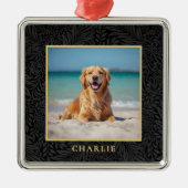 Custom Pet Name Photo Botanical Holiday メタルオーナメント (正面)