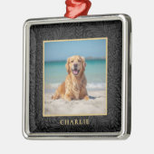 Custom Pet Name Photo Botanical Holiday メタルオーナメント (左)