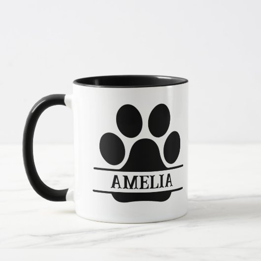 Custom Pet Paw Print Mug | Black & White マグカップ (左)
