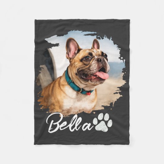 Custom Pet Photo and Name Typography フリースブランケット (正面)