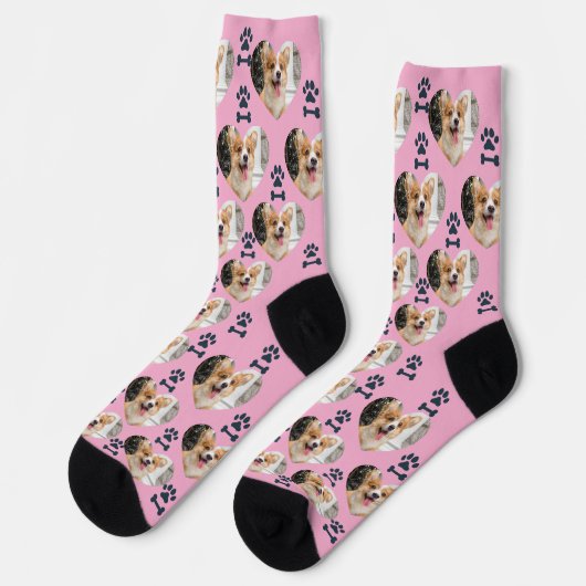 Custom Pet Photo and  Paw Prints Socks ソックス (左)