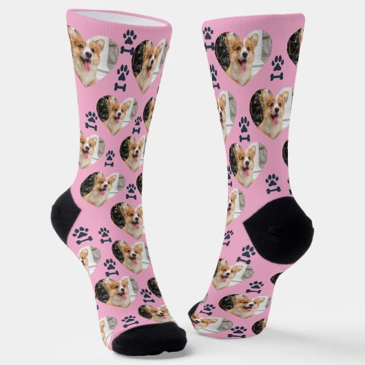 Custom Pet Photo and  Paw Prints Socks ソックス (傾斜あり)