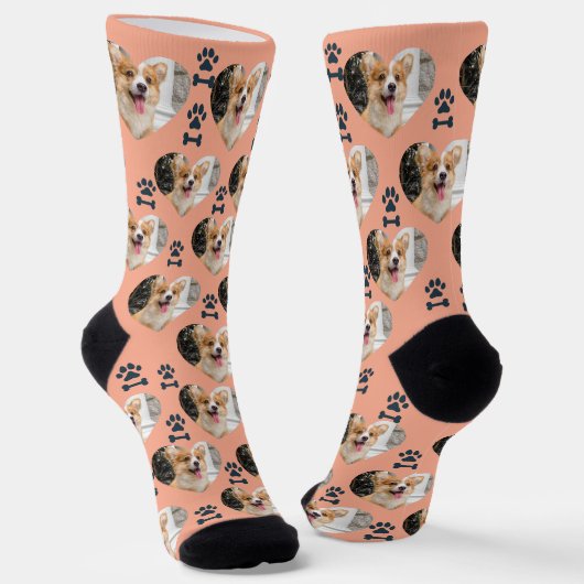 Custom Pet Photo and  Paw Prints Socks ソックス (傾斜あり)