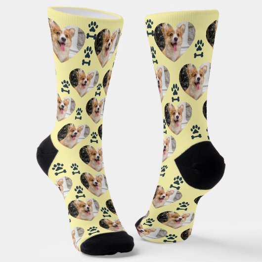 Custom Pet Photo and  Paw Prints Socks ソックス (傾斜あり)