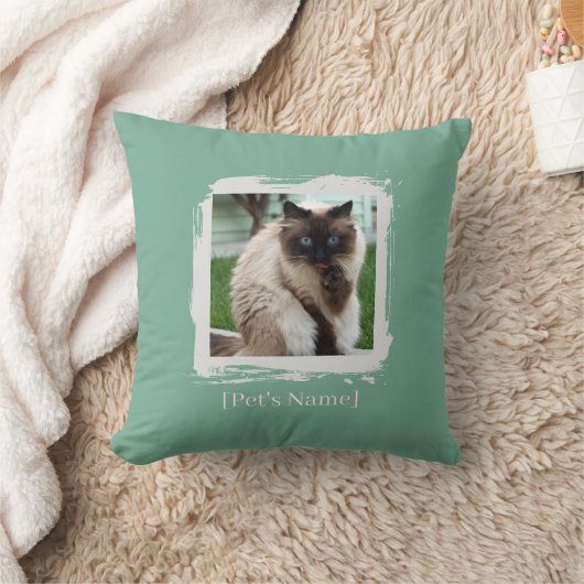 Custom Pet Photo Brushstroke Pillow | Home Décor クッション (ブランケット)