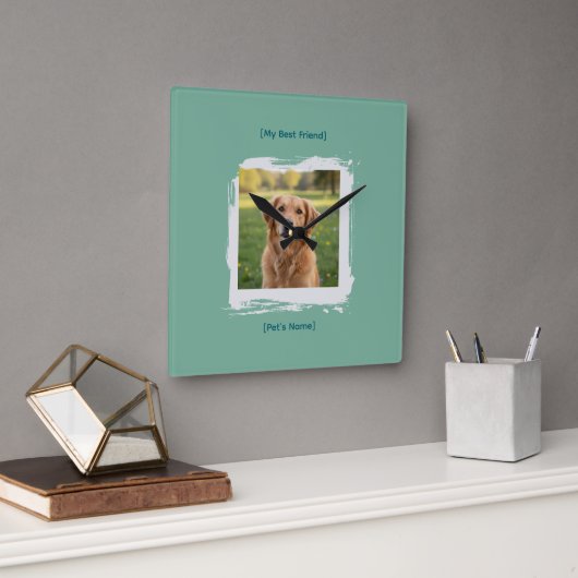 Custom Pet Photo Brushstroke Wall Clock スクエア壁時計 (オフィス)