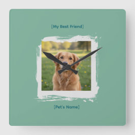 Custom Pet Photo Brushstroke Wall Clock スクエア壁時計