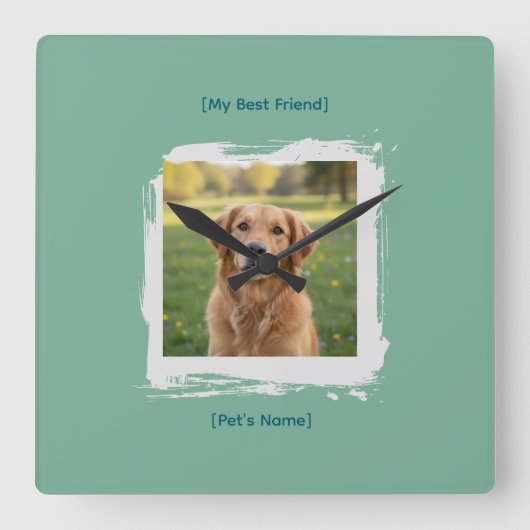 Custom Pet Photo Brushstroke Wall Clock スクエア壁時計 (正面)