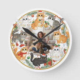 Custom Pet Photo Christmas Cat Wall Clock ラウンド壁時計