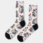 Custom Pet Photo Christmas Pattern Fun Socks ソックス (左)