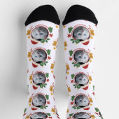 Custom Pet Photo Christmas Pattern Fun Socks ソックス (上部)