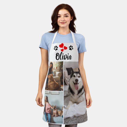 Custom Pet Photo Collage & Name Apron エプロン (着用した状態)