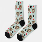 Custom Pet Photo Dog Cat With Hearts & Paws ソックス (左)