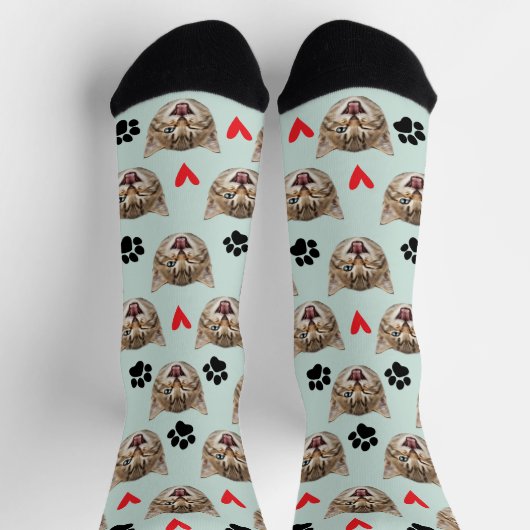 Custom Pet Photo Dog Cat With Hearts & Paws ソックス (上部)