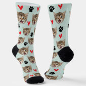 Custom Pet Photo Dog Cat With Hearts & Paws ソックス (傾斜あり)
