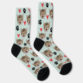 Custom Pet Photo Dog Cat With Hearts & Paws ソックス (右)