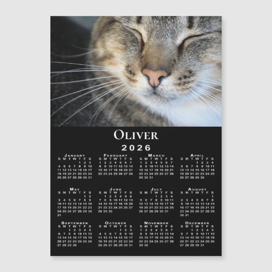 Custom Pet Photo Name 2026 Calendar Black Magnet (正面)