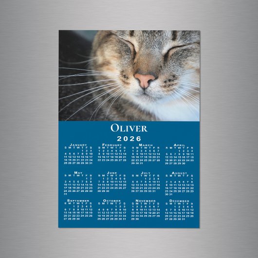 Custom Pet Photo Name 2026 Calendar Blue Magnet