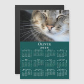Custom Pet Photo Name 2026 Calendar Teal Magnet (正面/裏面)