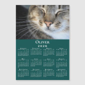 Custom Pet Photo Name 2026 Calendar Teal Magnet (正面)