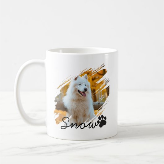 Custom Pet Photo & Name Modern Brushstroke Mug コーヒーマグカップ (左)