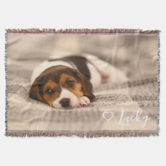 Custom Pet Photo & Name Throw Blanket スローブランケット (正面)