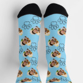 Custom Pet Photo & Paw Prints Black Socks ソックス (上部)