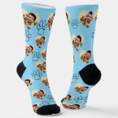 Custom Pet Photo & Paw Prints Black Socks ソックス (傾斜あり)