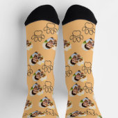 Custom Pet Photo & Paw Prints Black Socks ソックス (上部)