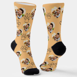 Custom Pet Photo & Paw Prints Black Socks ソックス