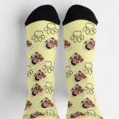 Custom Pet Photo & Paw Prints Black Socks ソックス (上部)