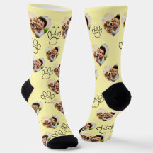 Custom Pet Photo & Paw Prints Black Socks