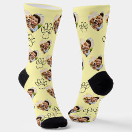 Custom Pet Photo & Paw Prints Black Socks ソックス