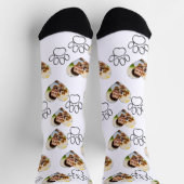 Custom Pet Photo & Paw Prints Black Socks ソックス (上部)