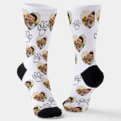 Custom Pet Photo & Paw Prints Black Socks ソックス (傾斜あり)