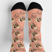 Custom Pet Photo & Paw Prints Black Socks ソックス (上部)