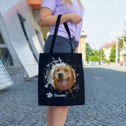 Custom Pet Photo Tote Bag with Name –Black & White トートバッグ