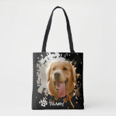 Custom Pet Photo Tote Bag with Name –Black & White トートバッグ (正面)