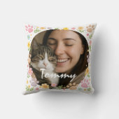 Custom Pet Photo with Name | Paw Prints & Floral クッション (裏面)