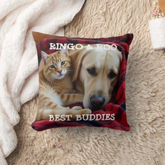 Custom Pet Pillow Best Buddies Cat Dog Names Gift  クッション (ブランケット)