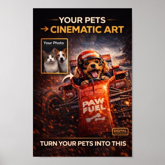 Custom Pet Portrait From Photo – Cinematic Pet Art ポスター (正面)