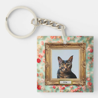 Custom Pet Portrait Key Holder – Cat in a Frame キーホルダー