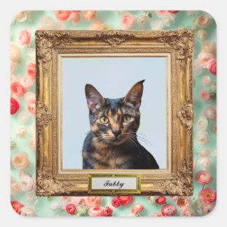 Custom Pet Portrait Label – Your Cat in a Frame スクエアシール