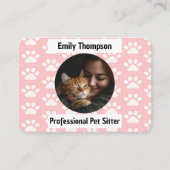 Custom Pet Sitter Business Card – Pink Paw Print  名刺 (正面)
