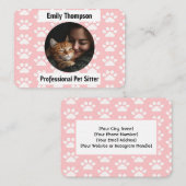 Custom Pet Sitter Business Card – Pink Paw Print 名刺 (正面/裏面)