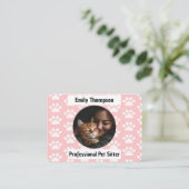 Custom Pet Sitter Business Card – Pink Paw Print  名刺 (スタンド正面)