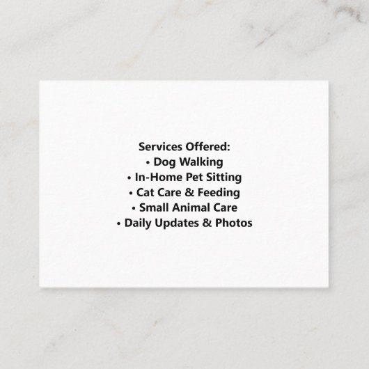 Custom Pet Sitter Business Card with Cute Cartoon  名刺 (裏面)