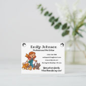 Custom Pet Sitter Business Card with Cute Cartoon  名刺 (スタンド正面)