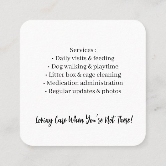 Custom Pet Sitter Business Card with Photo  スクエア名刺 (裏面)